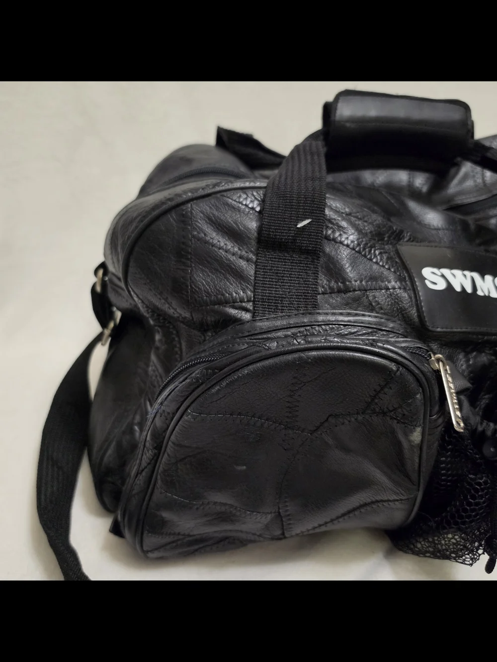 Vintage Seville Gear Patchwork Leather Duffle Bag SWMS Gym Travel Carry On Black